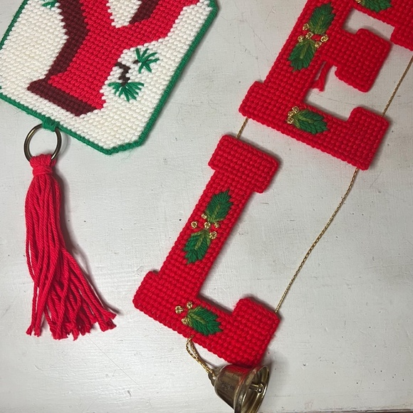 Retro 1970's Christmas NOEL & JOY Handmade Needlepoint Wall Decor - Picture 6 of 6